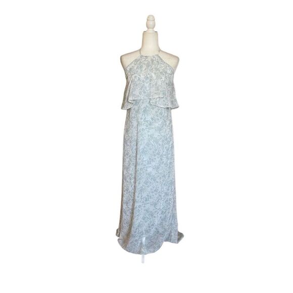 Nouvelle Amsale Halter Maxi Dress - Soft Blue Floral Chiffon, Size Small - Picture 1 of 6